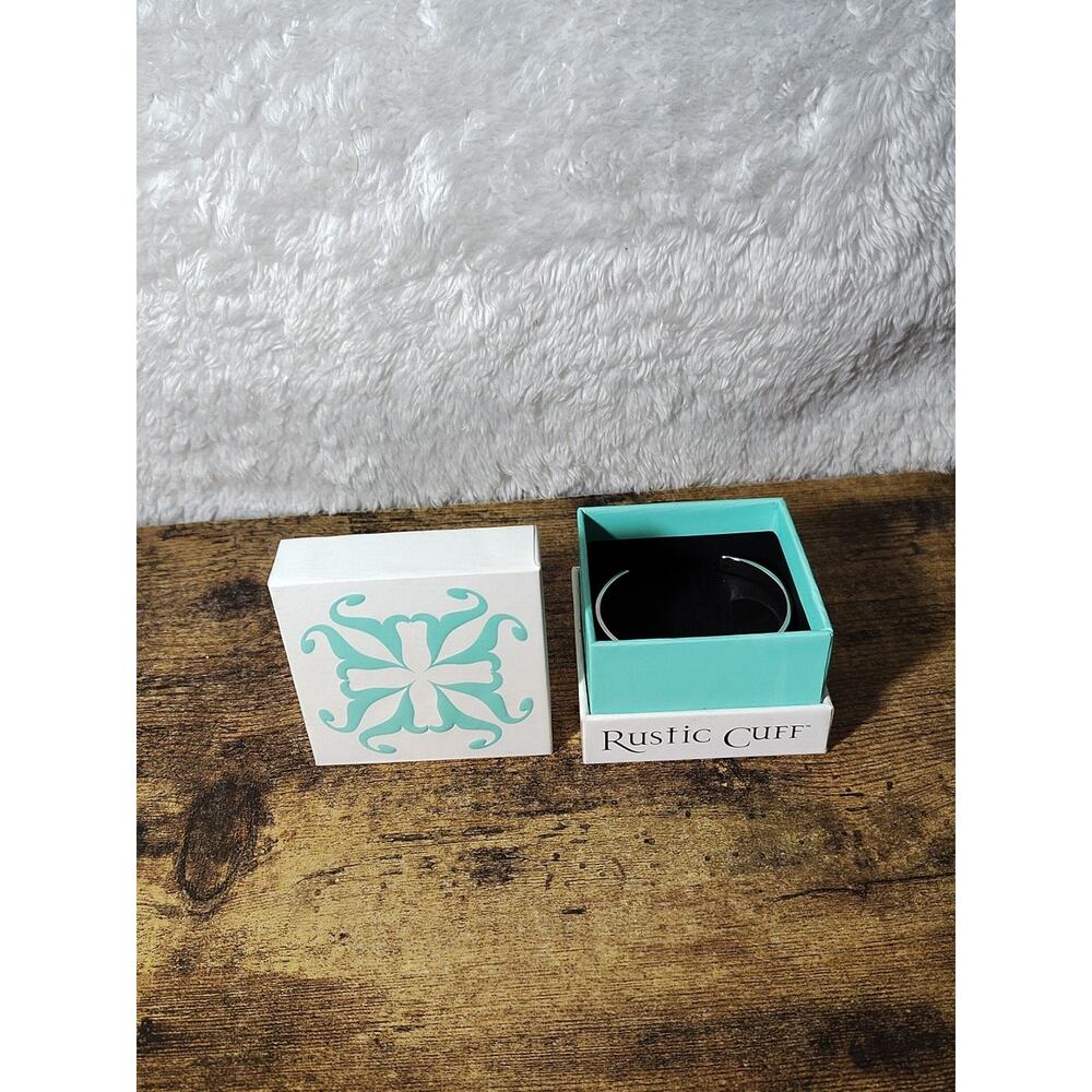 Rustic Cuff JOY Bracelet Turquoise Silver Trim Cuff Inspirational w/ Box